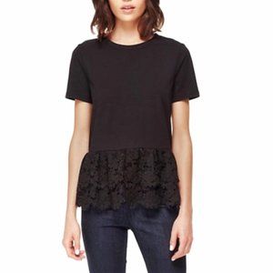 Kate Spade Broome Street Lace Black Women's Small Short Sleeve Flounce Top GUC